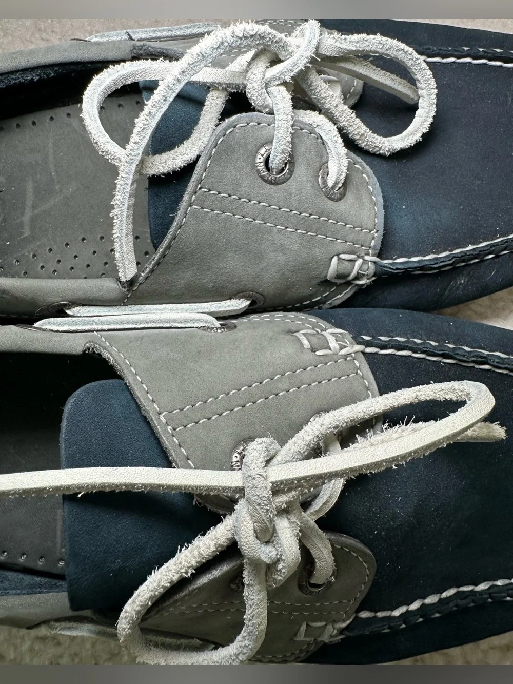 L.L.Bean Casco Bay Boat Shoes Men’s Navy Blue Gray Leather Dock Loafers Preppy